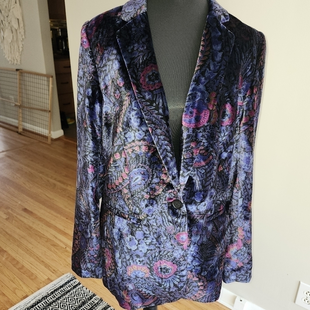 LOFT Velvet Purple paisley Blazer